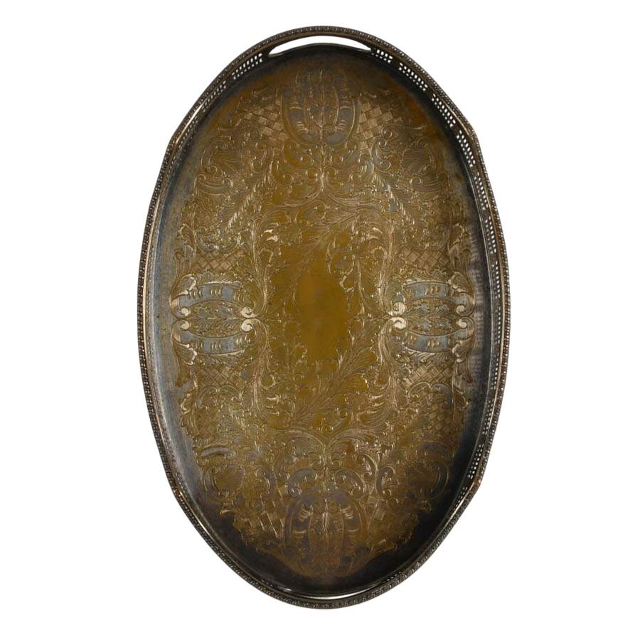 Vintage Viners of Sheffield Silverplate Oval Gallery Tray-4