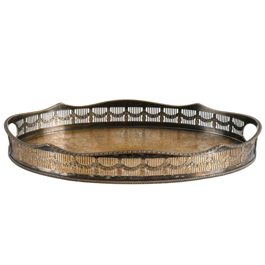 Vintage Viners of Sheffield Silverplate Oval Gallery Tray-3