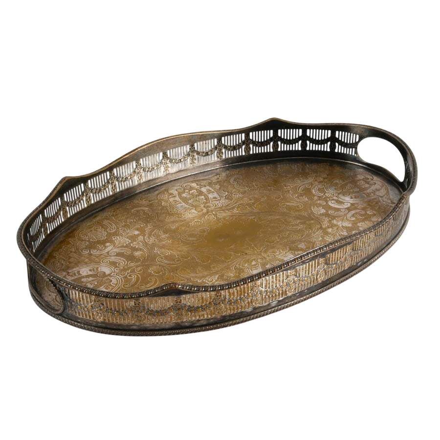 Vintage Viners of Sheffield Silverplate Oval Gallery Tray-2