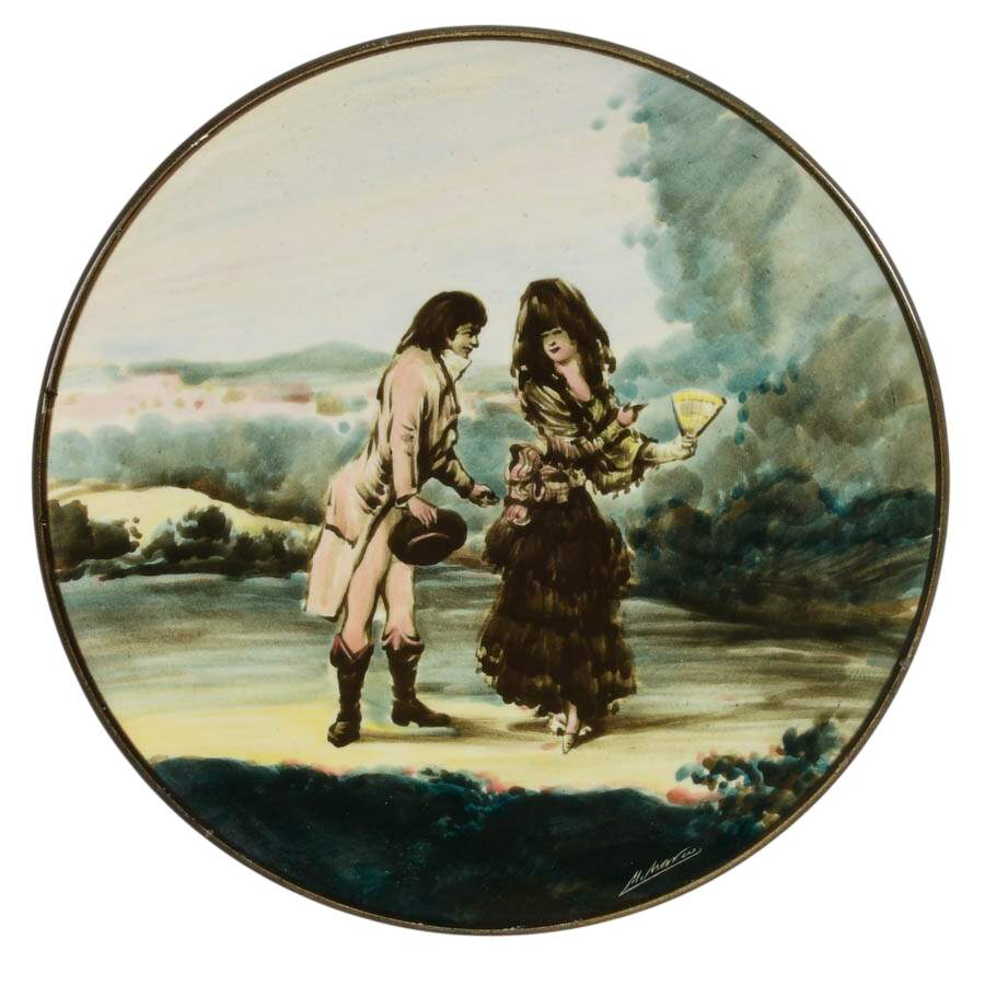 Signed "La Duquesa y El Pintor" Ceramic Plate After F. Goya-1