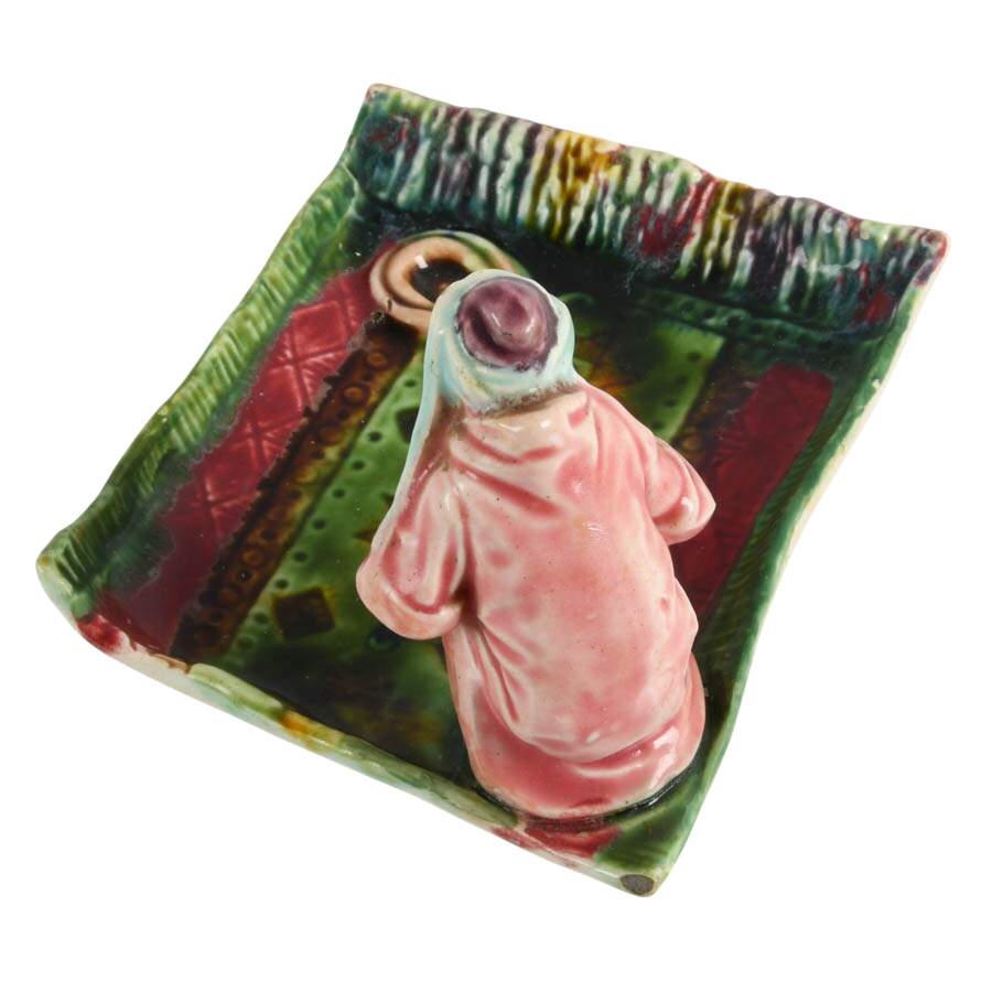 Antique Snake Charmer Majolica Trinket Dish-6