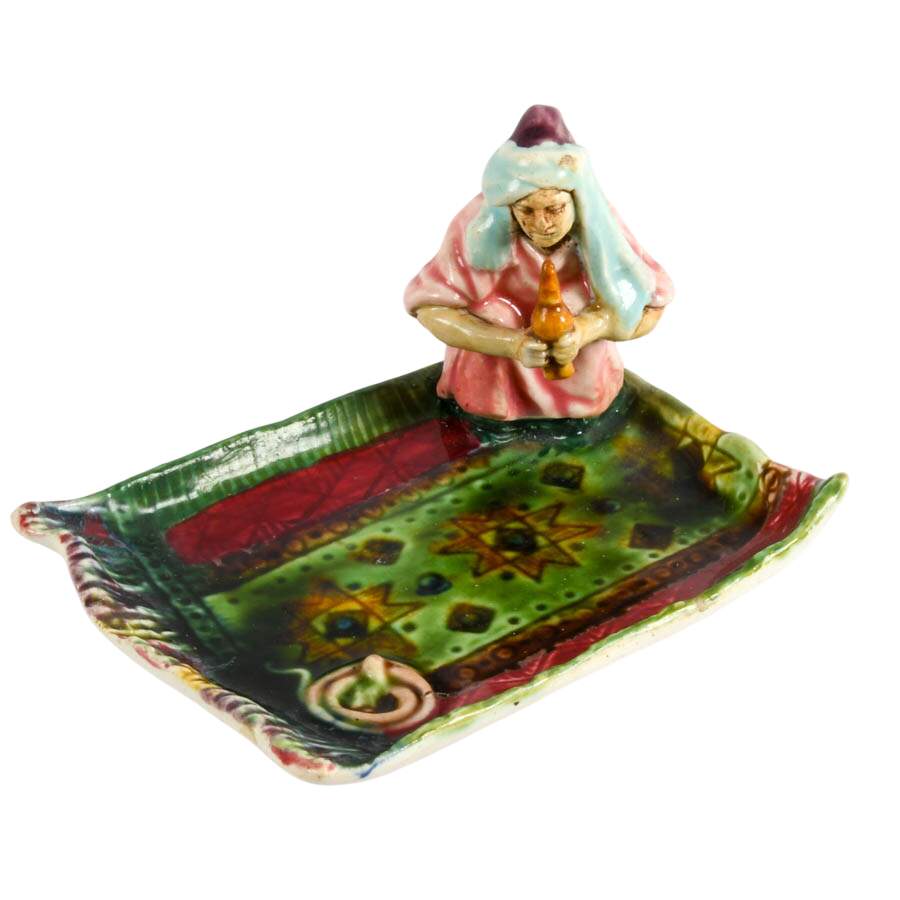 Antique Snake Charmer Majolica Trinket Dish-3