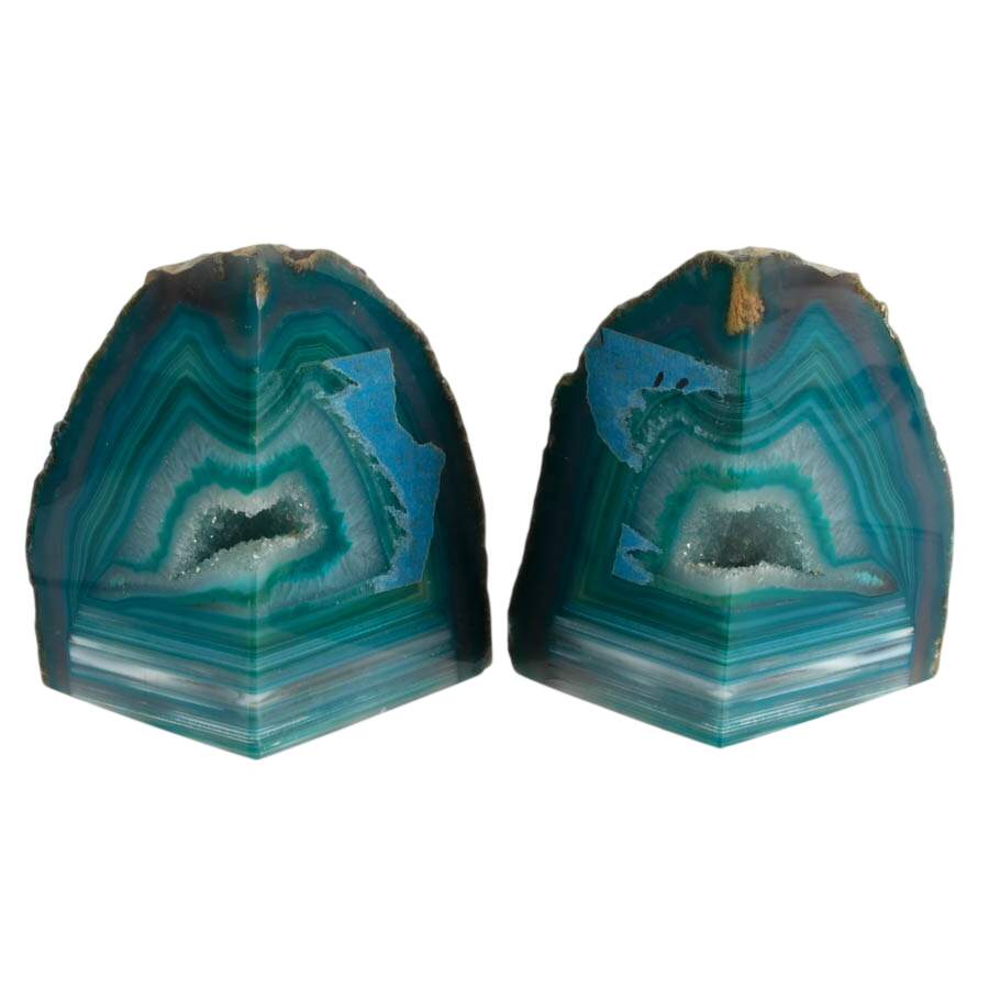 Pair of Sea Green Dyed Bookend Geodes-2