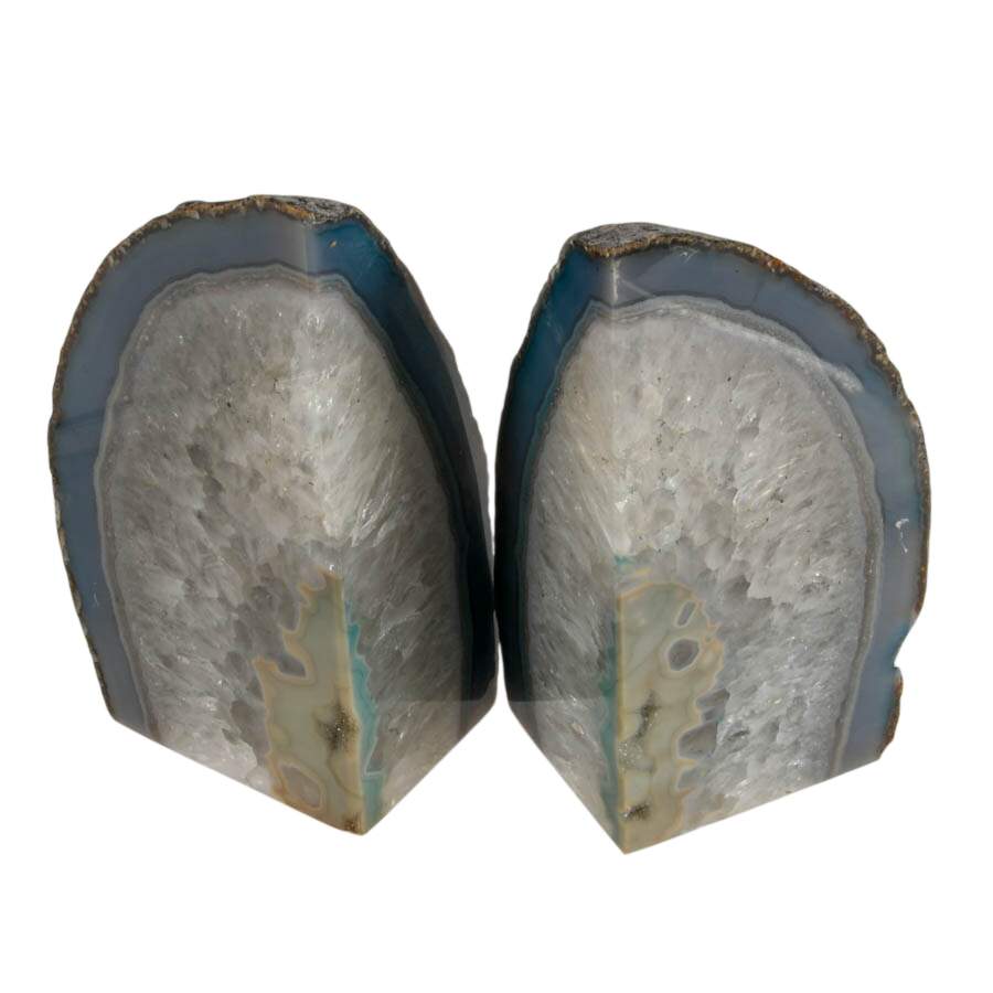 Blue Dyed Agate Specimen Bookends with Druzy Center-4