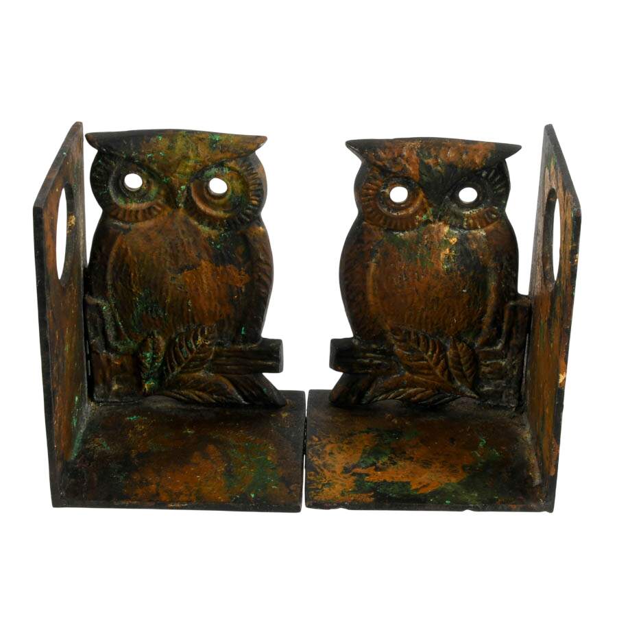 Pair of Japanese Cast Iron Owl Bookends-3