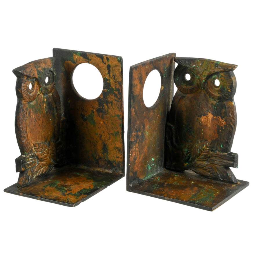 Pair of Japanese Cast Iron Owl Bookends-2