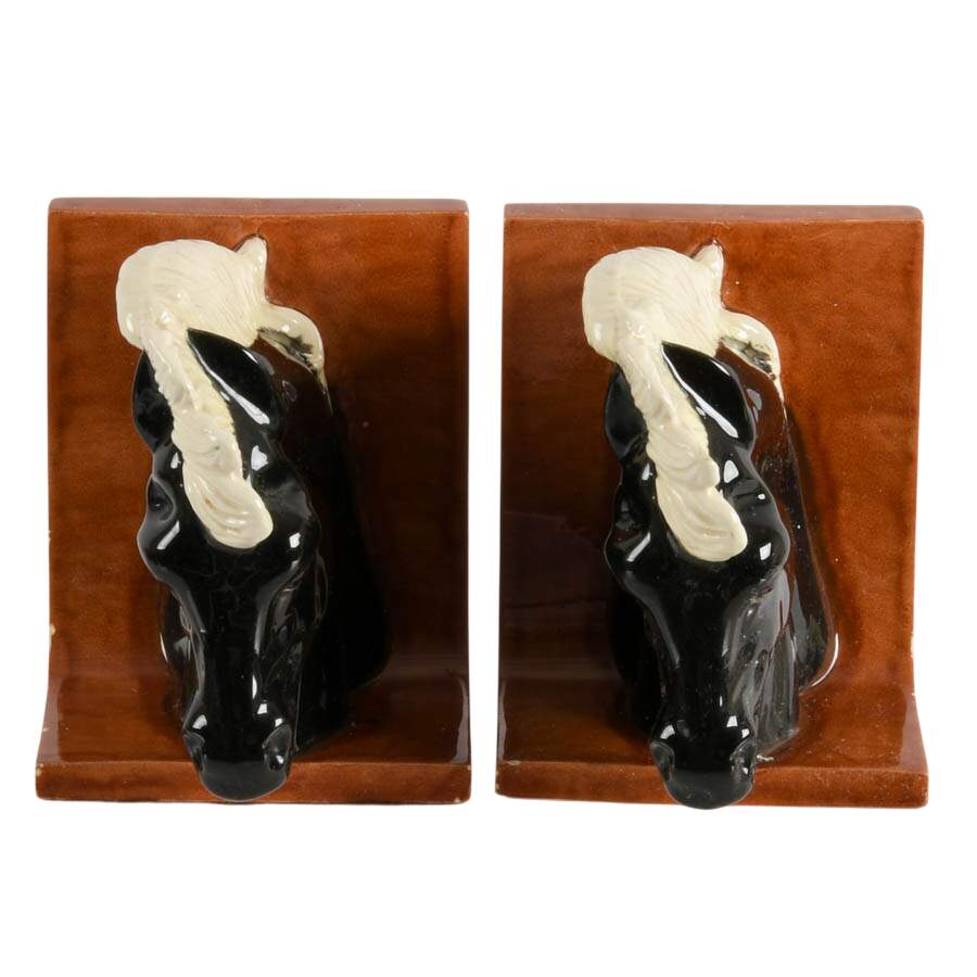 Mid-Century Modern Ceramic Horse Bookends-2