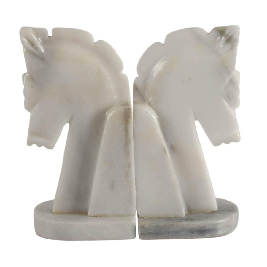 White Onyx Mid-Century Carved Horsehead Bookends-6