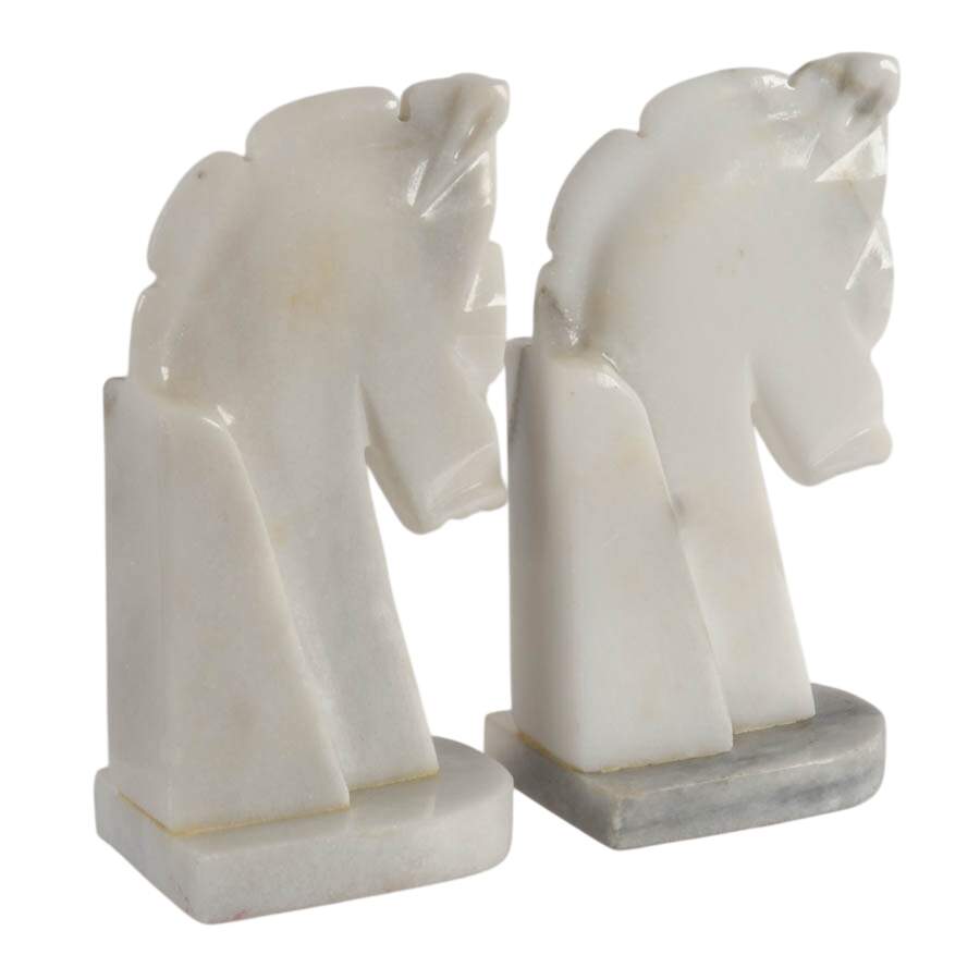 White Onyx Mid-Century Carved Horsehead Bookends-5