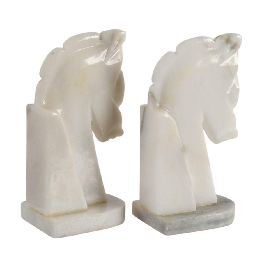 White Onyx Mid-Century Carved Horsehead Bookends-4