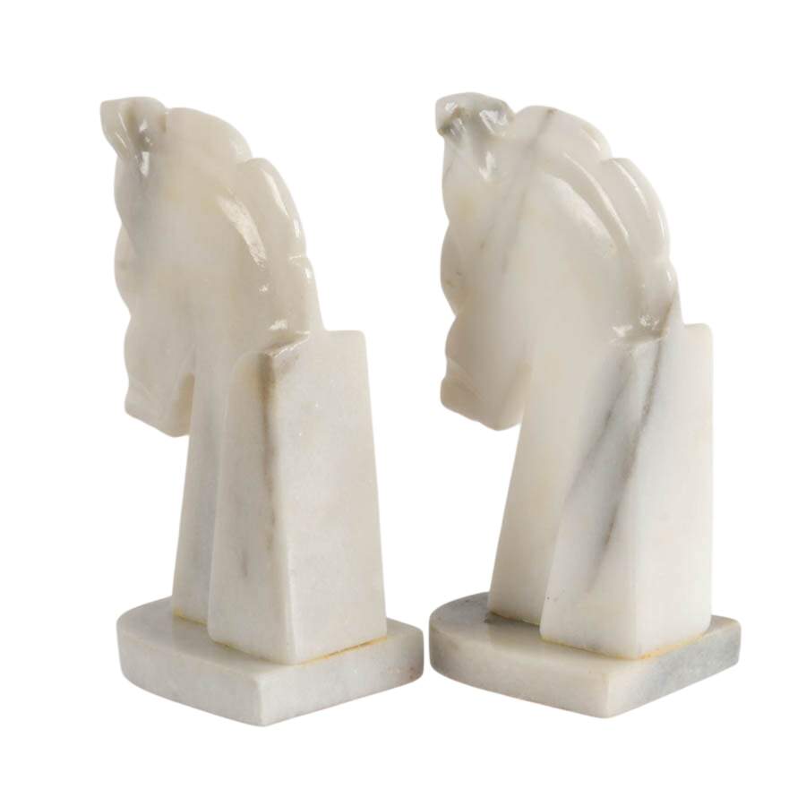 White Onyx Mid-Century Carved Horsehead Bookends-2