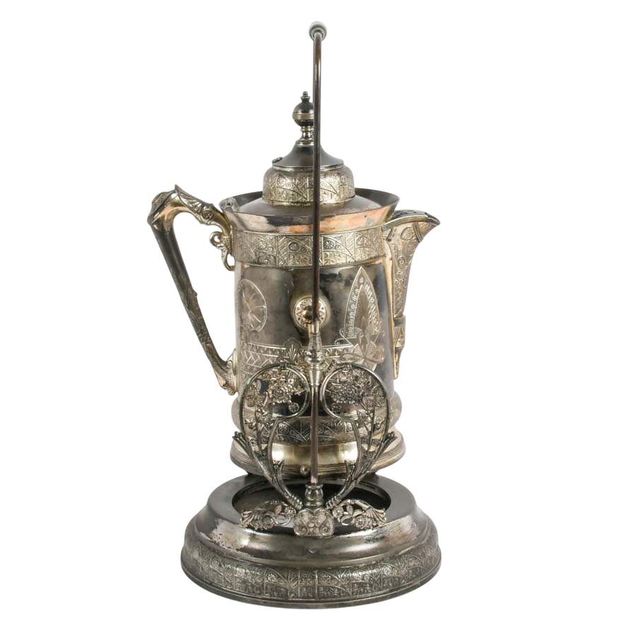 Antique Derby Silver Co. Tilting Silverplate Pitcher with Stand-6
