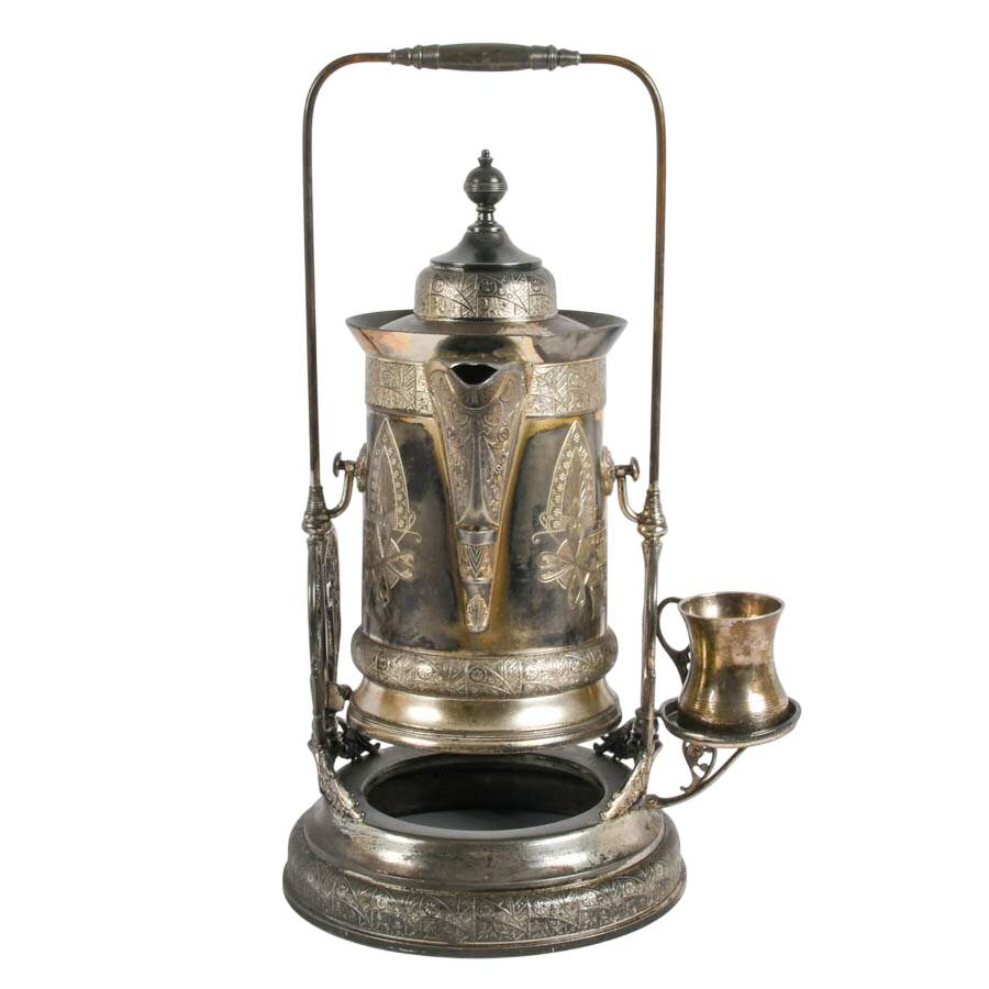 Antique Derby Silver Co. Tilting Silverplate Pitcher with Stand-5