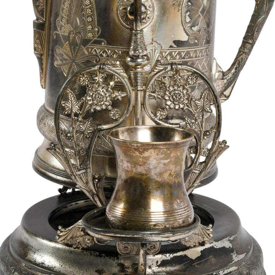 Antique Derby Silver Co. Tilting Silverplate Pitcher with Stand-4