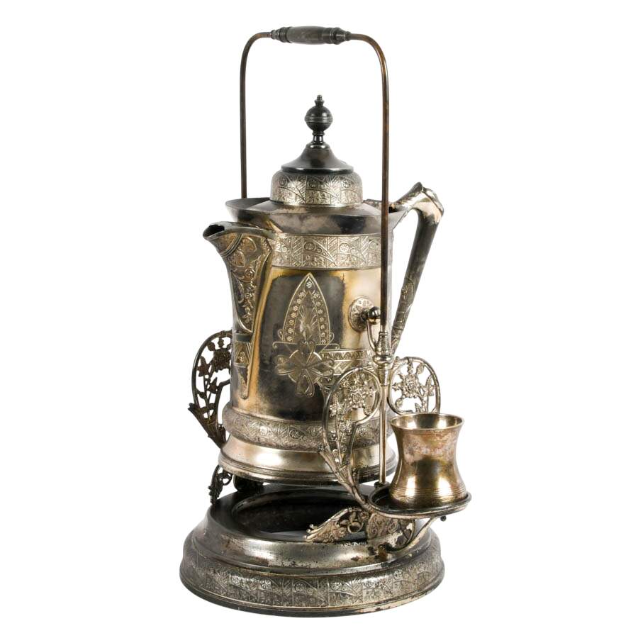 Antique Derby Silver Co. Tilting Silverplate Pitcher with Stand-1