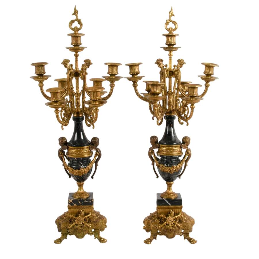 Imperial Italian Brevettato Mantel Clock and Candelabra-8