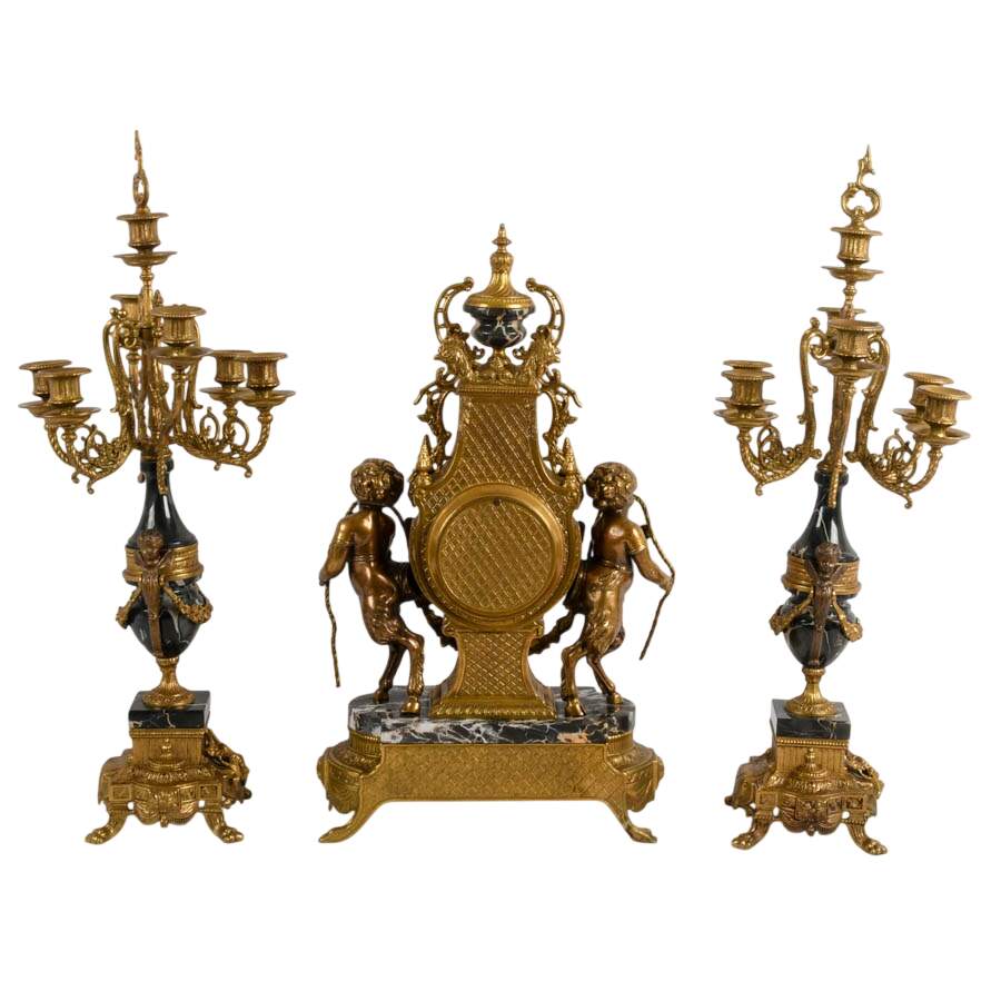 Imperial Italian Brevettato Mantel Clock and Candelabra-3