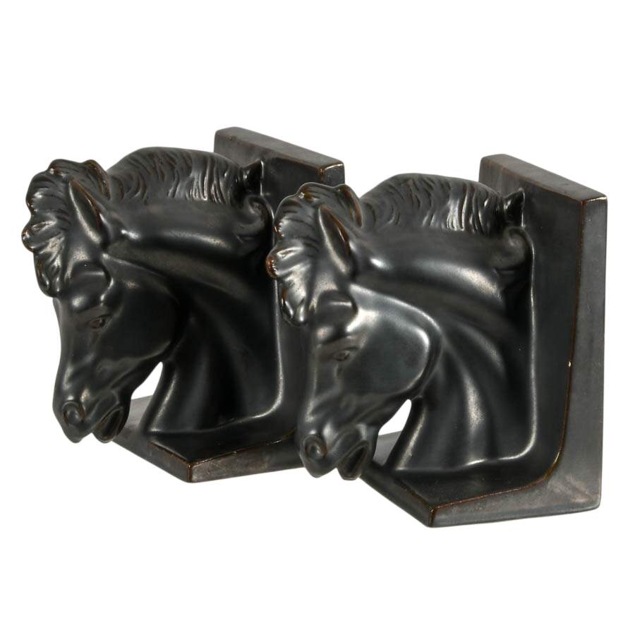 Pair of Mid-Century Black Equestrian Horse Bookends-2