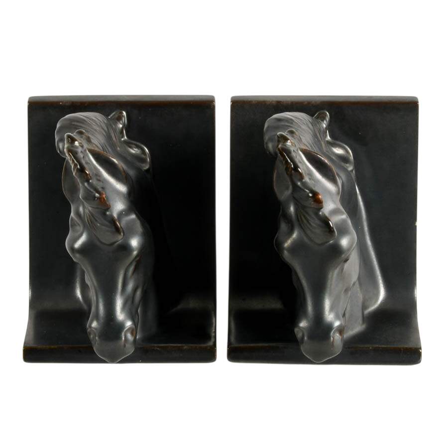 Pair of Mid-Century Black Equestrian Horse Bookends-1