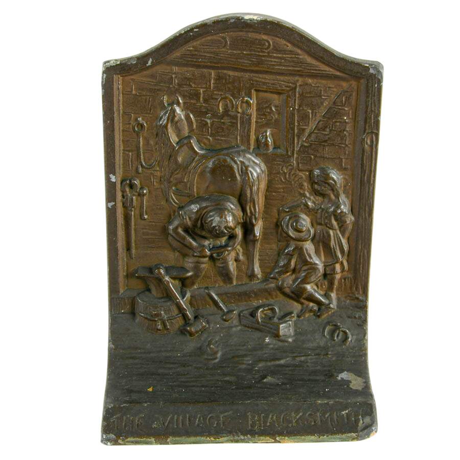 Pair of Bronze "The Village Blacksmith" Bookends-2