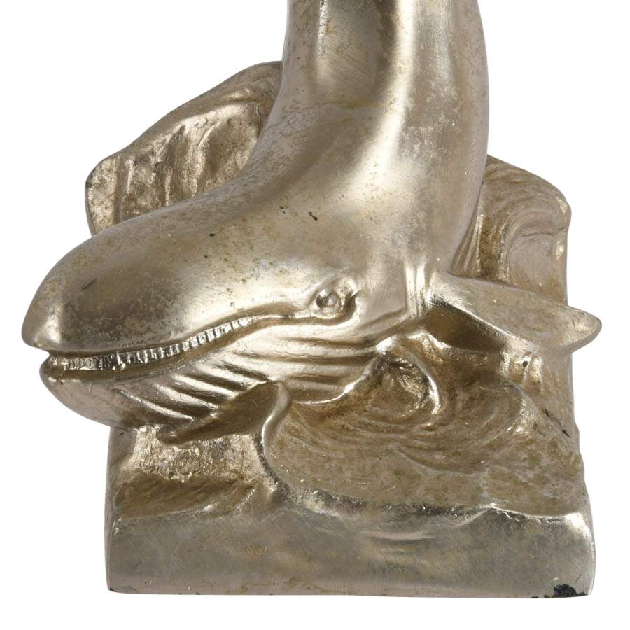 Pair of Vintage Brushed Nickel Whale Bookends After P.M. Craftsman-2