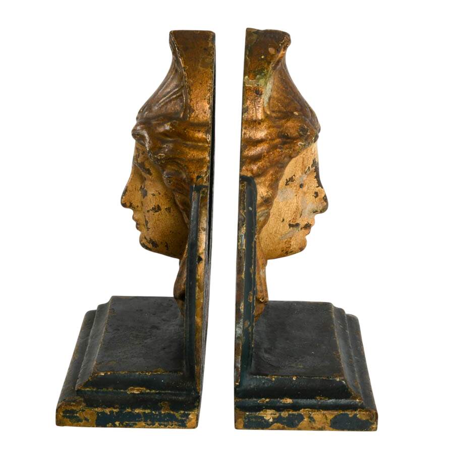 Antique Painted Bronze Neoclassical Goddess Bookends-7