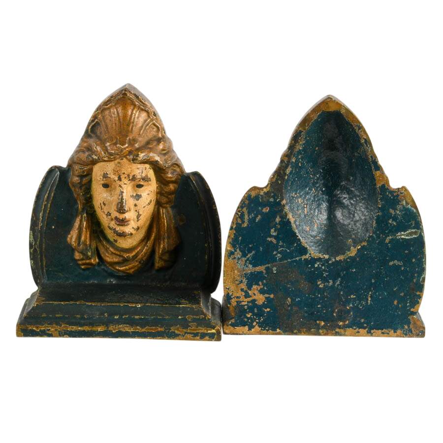 Antique Painted Bronze Neoclassical Goddess Bookends-6