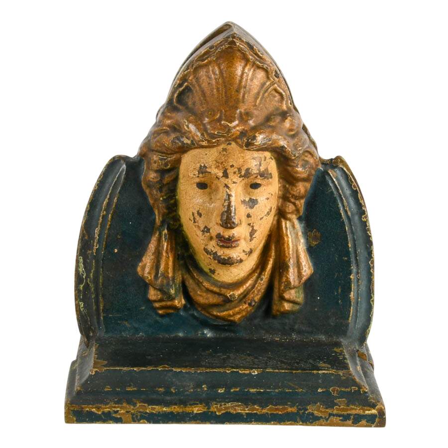 Antique Painted Bronze Neoclassical Goddess Bookends-2