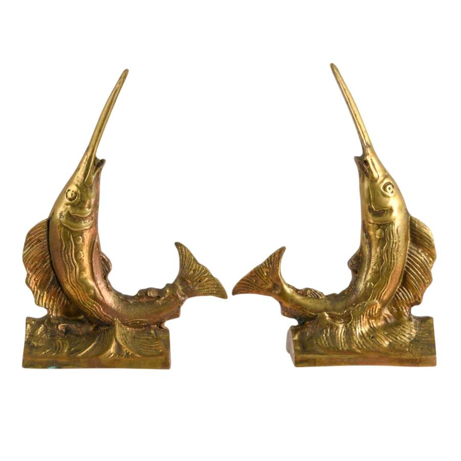 Jumping Marlin Solid Brass Bookends-1
