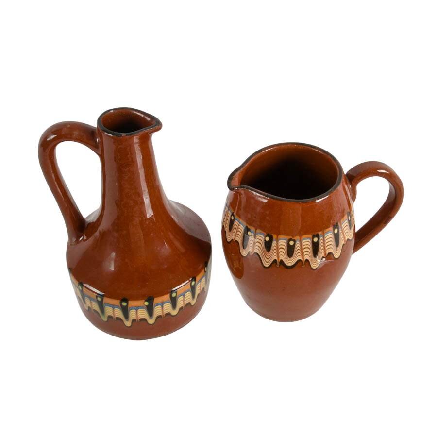 Vintage Bulgarian Sixteen Piece Troyan Drip Glaze Drinkware Set-9