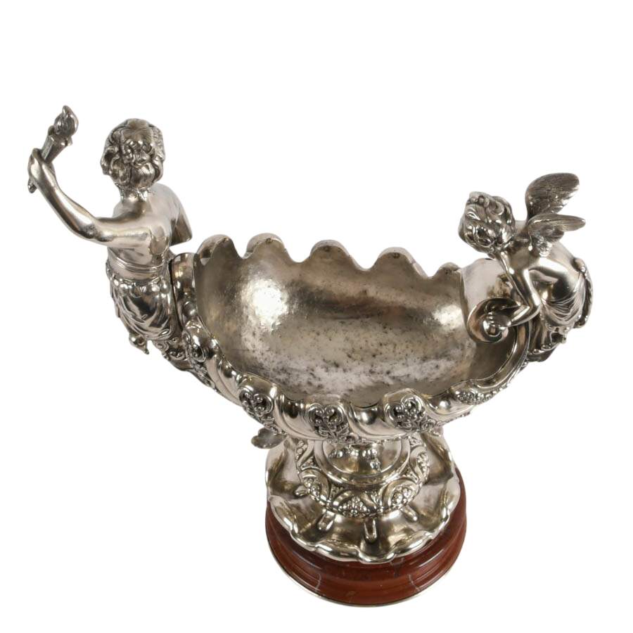 Antique Silver-Plate Liberty and Cherub Figural Centerpiece on Marble Base-9