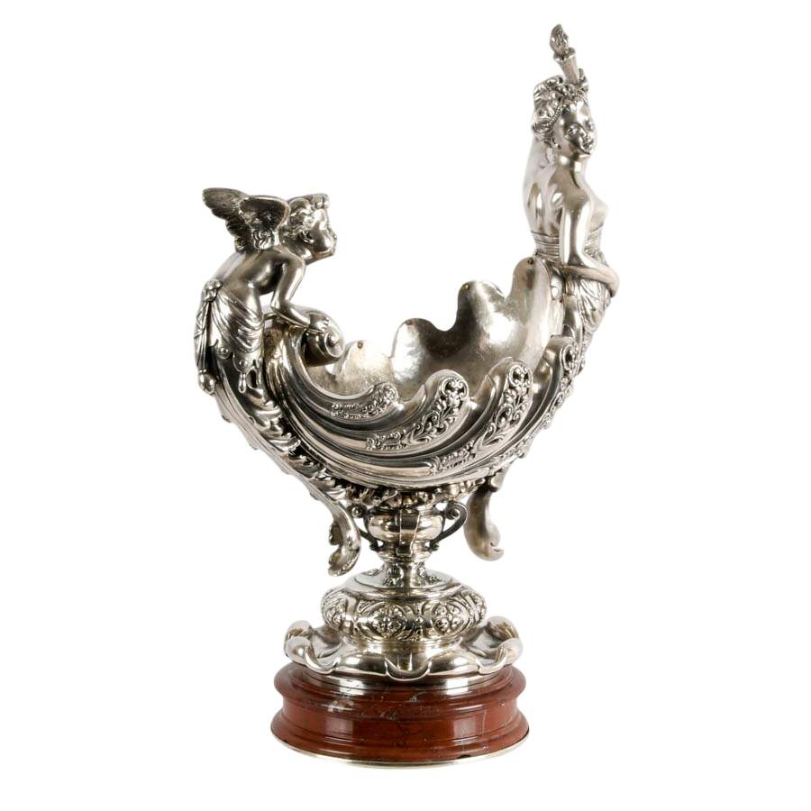 Antique Silver-Plate Liberty and Cherub Figural Centerpiece on Marble Base-8