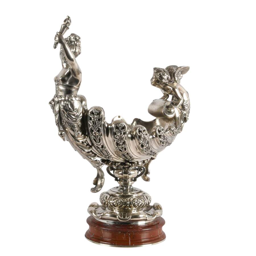 Antique Silver-Plate Liberty and Cherub Figural Centerpiece on Marble Base-7