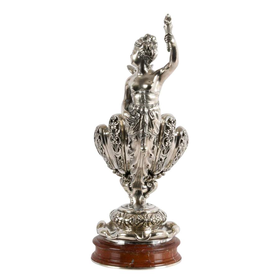 Antique Silver-Plate Liberty and Cherub Figural Centerpiece on Marble Base-5