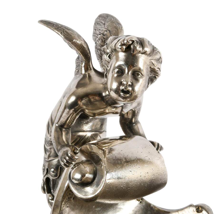Antique Silver-Plate Liberty and Cherub Figural Centerpiece on Marble Base-4