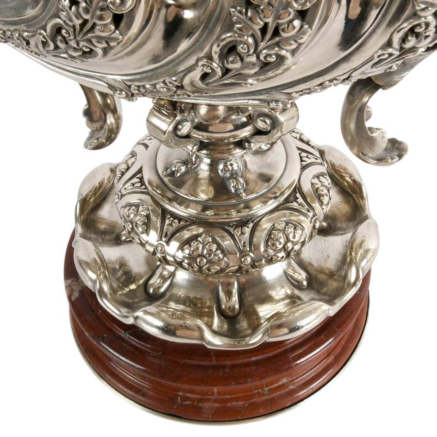 Antique Silver-Plate Liberty and Cherub Figural Centerpiece on Marble Base-2