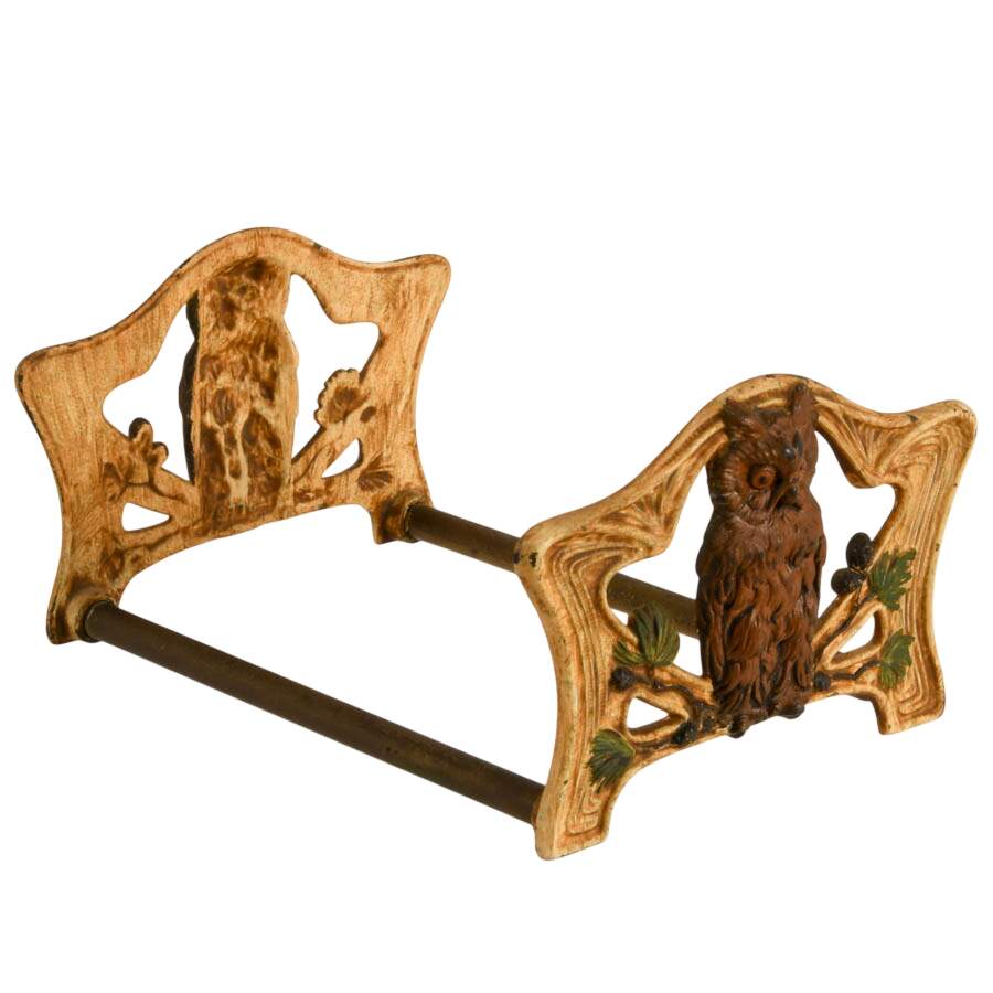 Antique Art Nouveau Bronze Owl Expandable Book Rack-6
