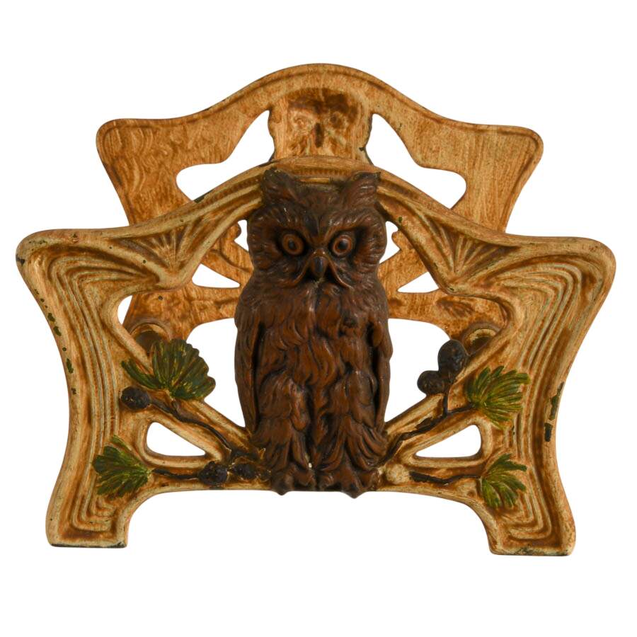 Antique Art Nouveau Bronze Owl Expandable Book Rack-2