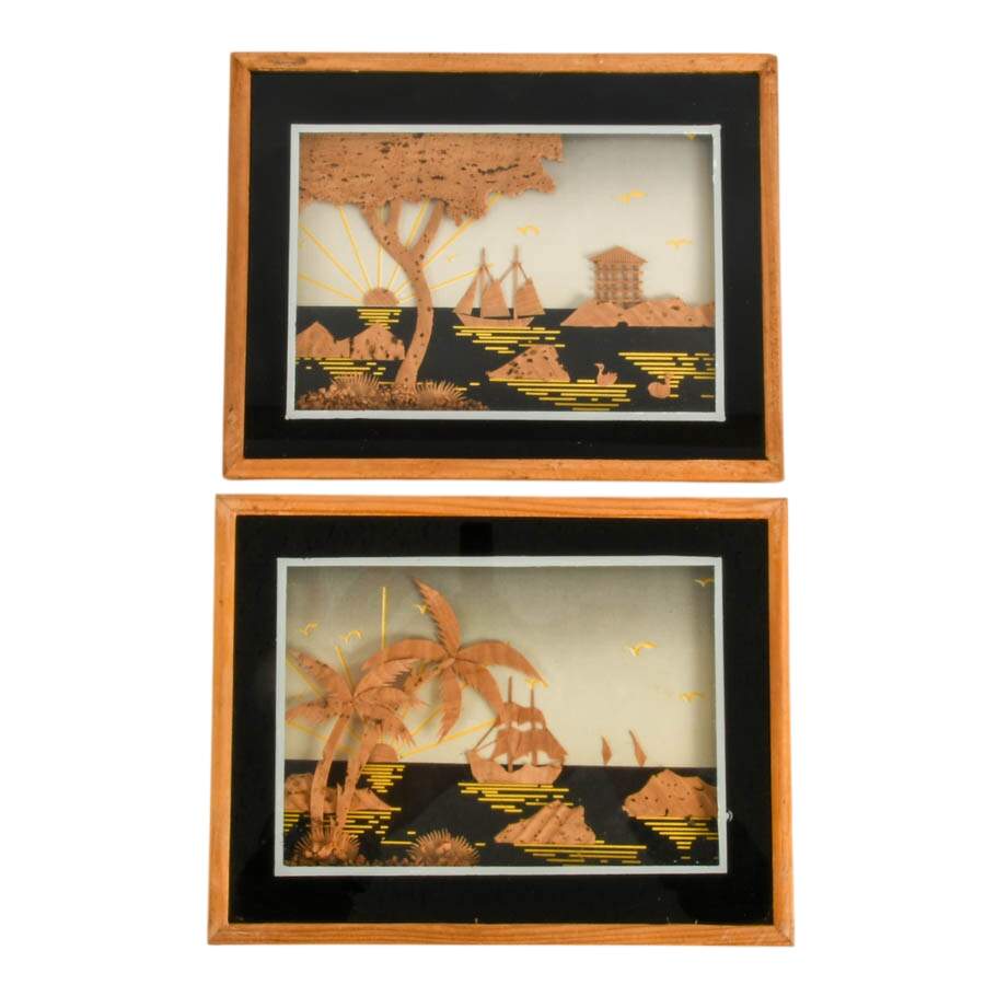 Eight-Piece Set of Cork Seascapes-5