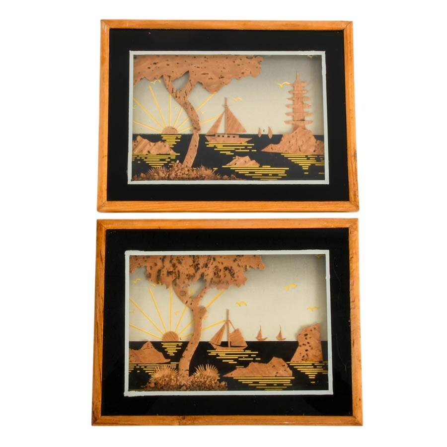 Eight-Piece Set of Cork Seascapes-3