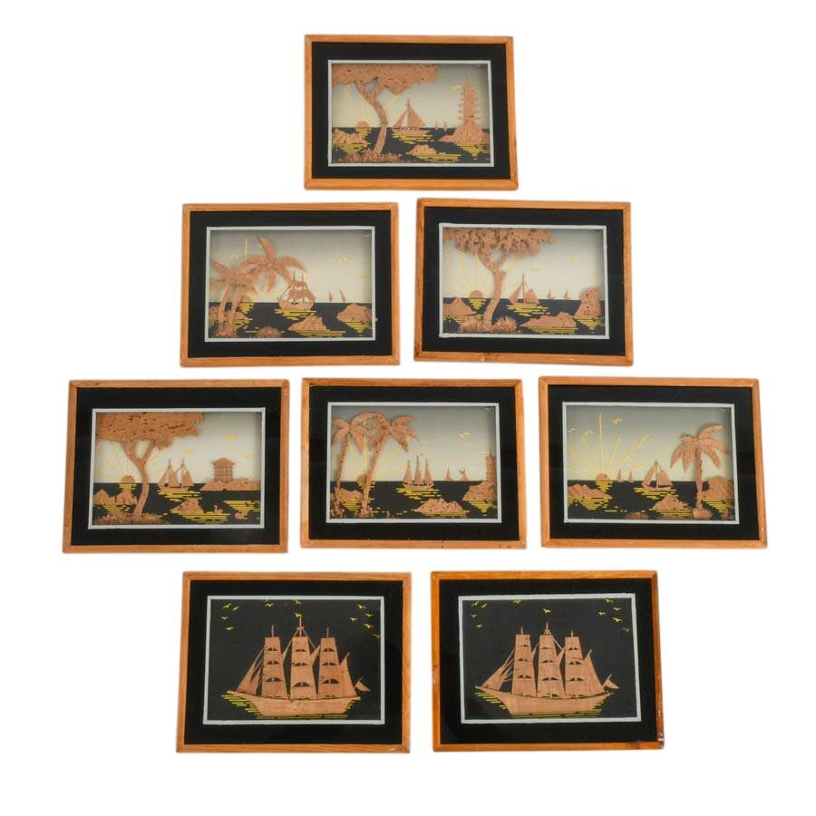 Eight-Piece Set of Cork Seascapes-1