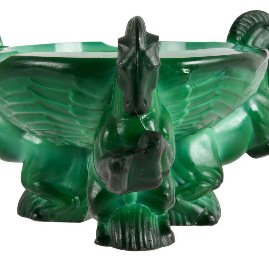 Art Deco Malachite Glass Ashtray by Curt Schlevogt and Lighter-4