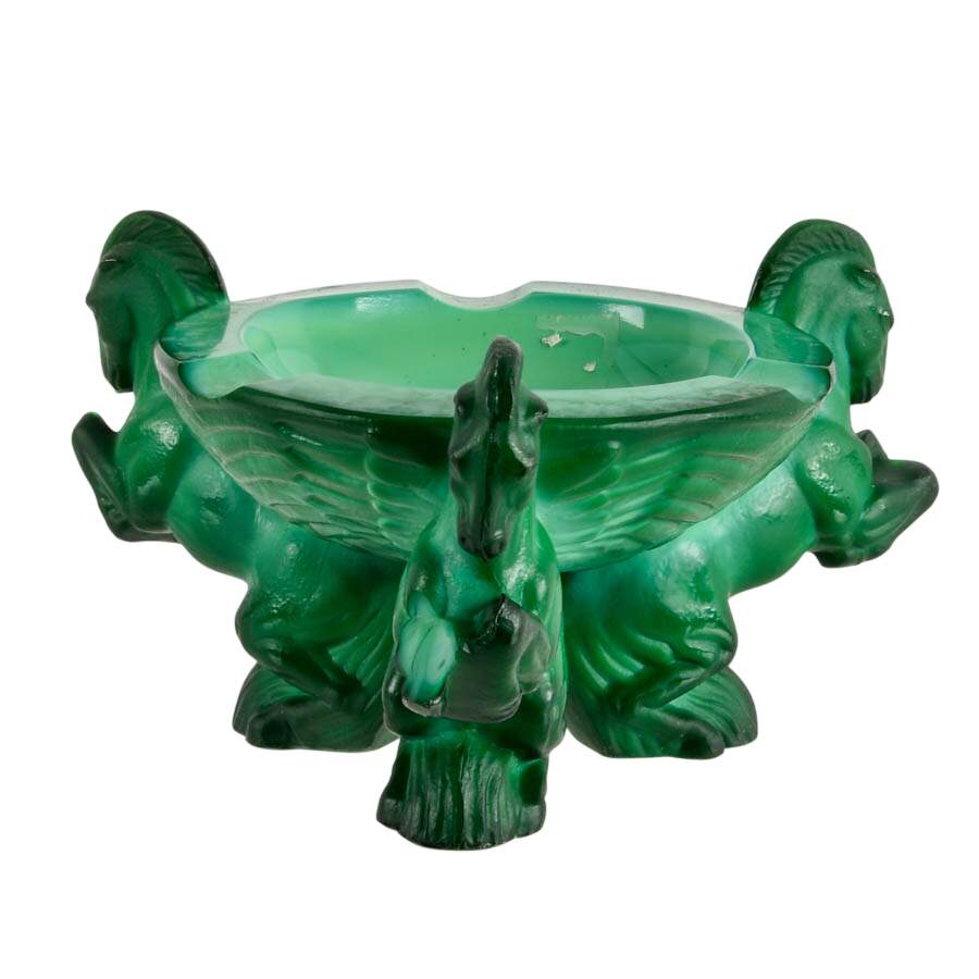Curt Schlevogt Art Deco Malachite Glass Ashtray and Lighter-4