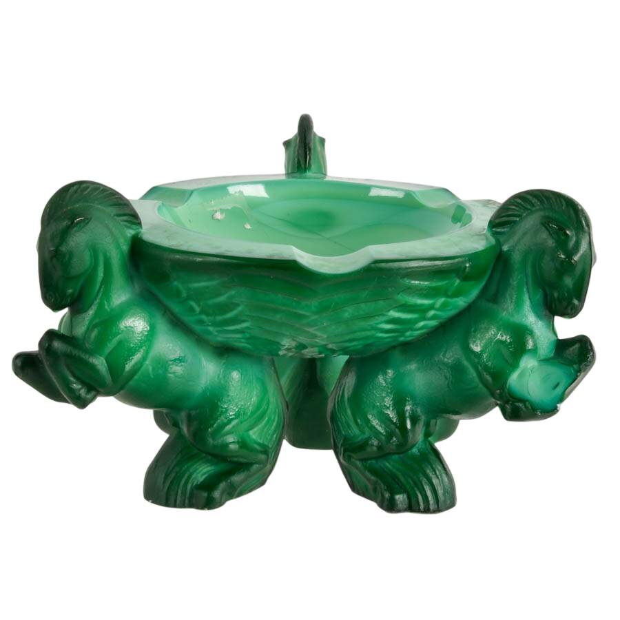 Curt Schlevogt Art Deco Malachite Glass Ashtray and Lighter-2
