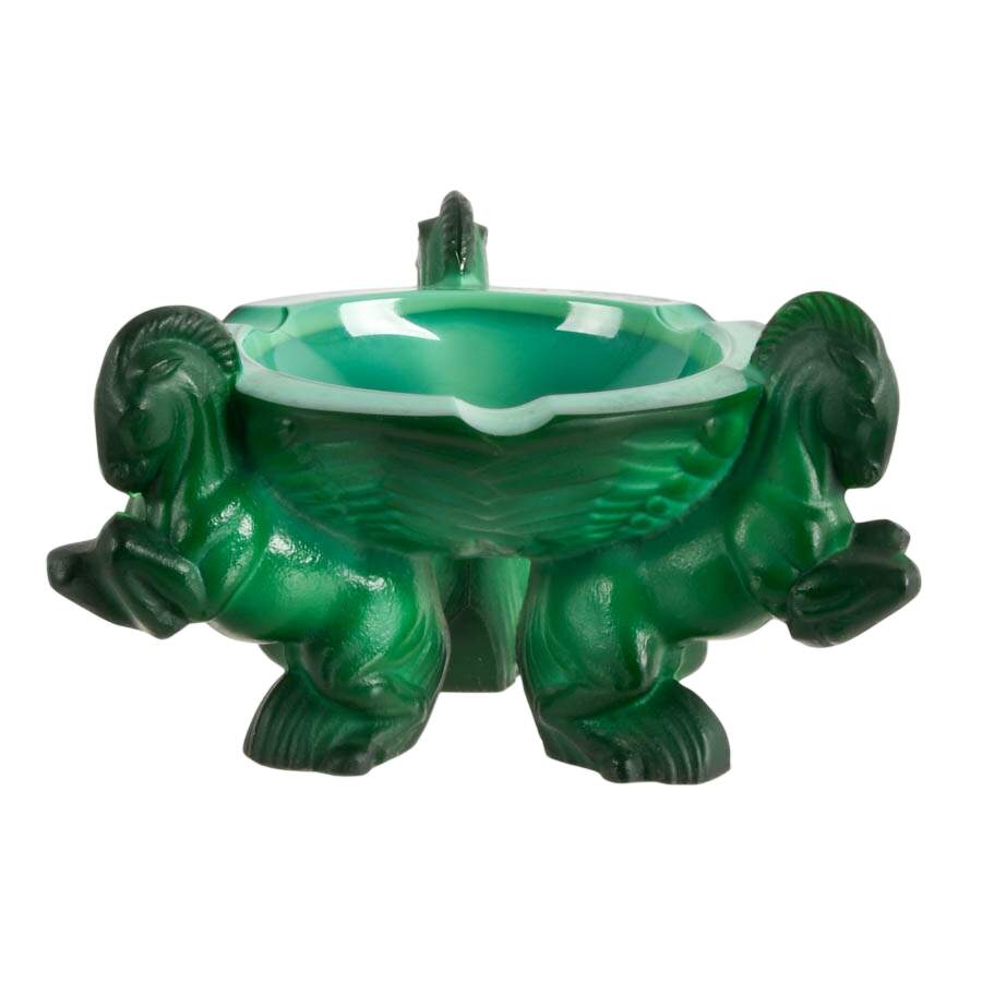 Art Deco Malachite Glass Ashtray by Curt Schlevogt-1