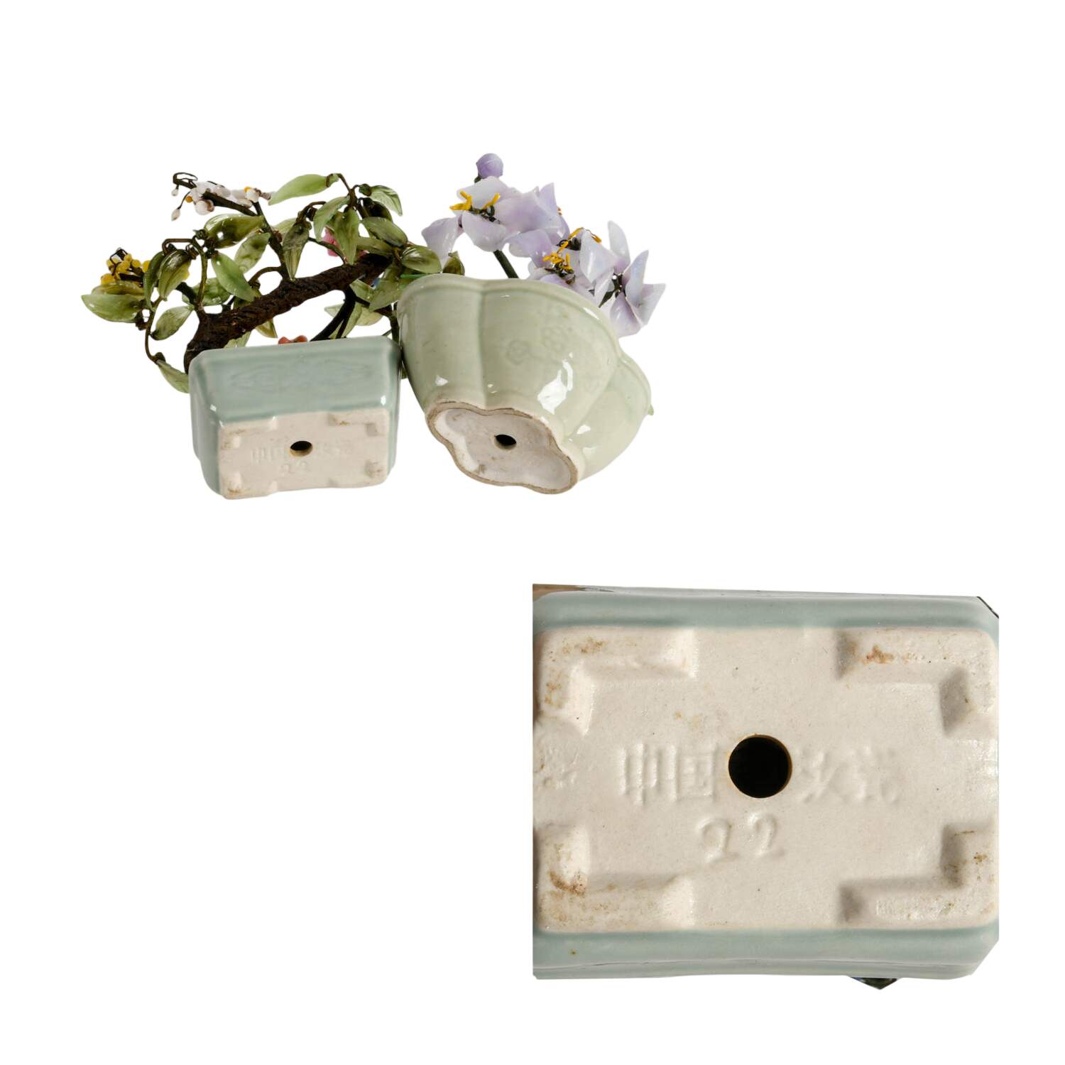 Pair of Chinese Bonsai Jade Tree in Celadon Pots-7
