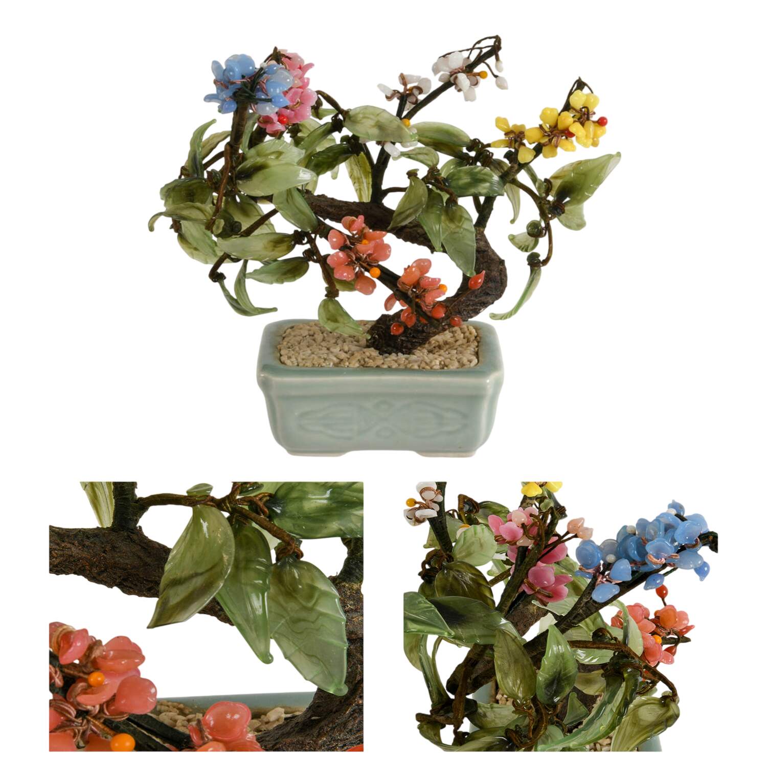 Pair of Chinese Bonsai Jade Tree in Celadon Pots-6