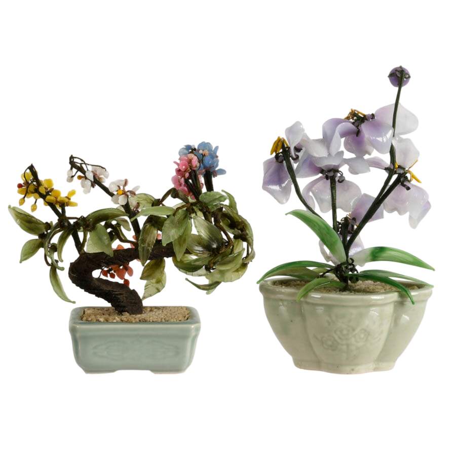 Pair of Chinese Bonsai Jade Tree in Celadon Pots-4