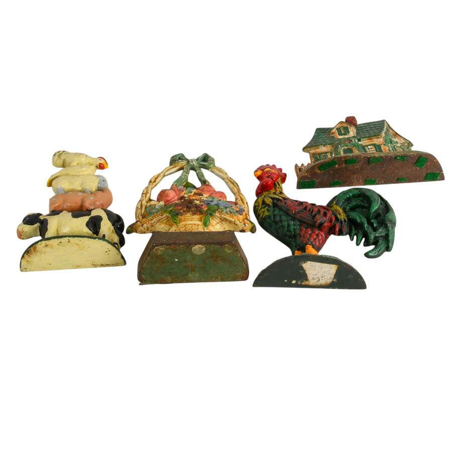 Set of Four Painted Rustic Americana Cast Iron Doorstops-6