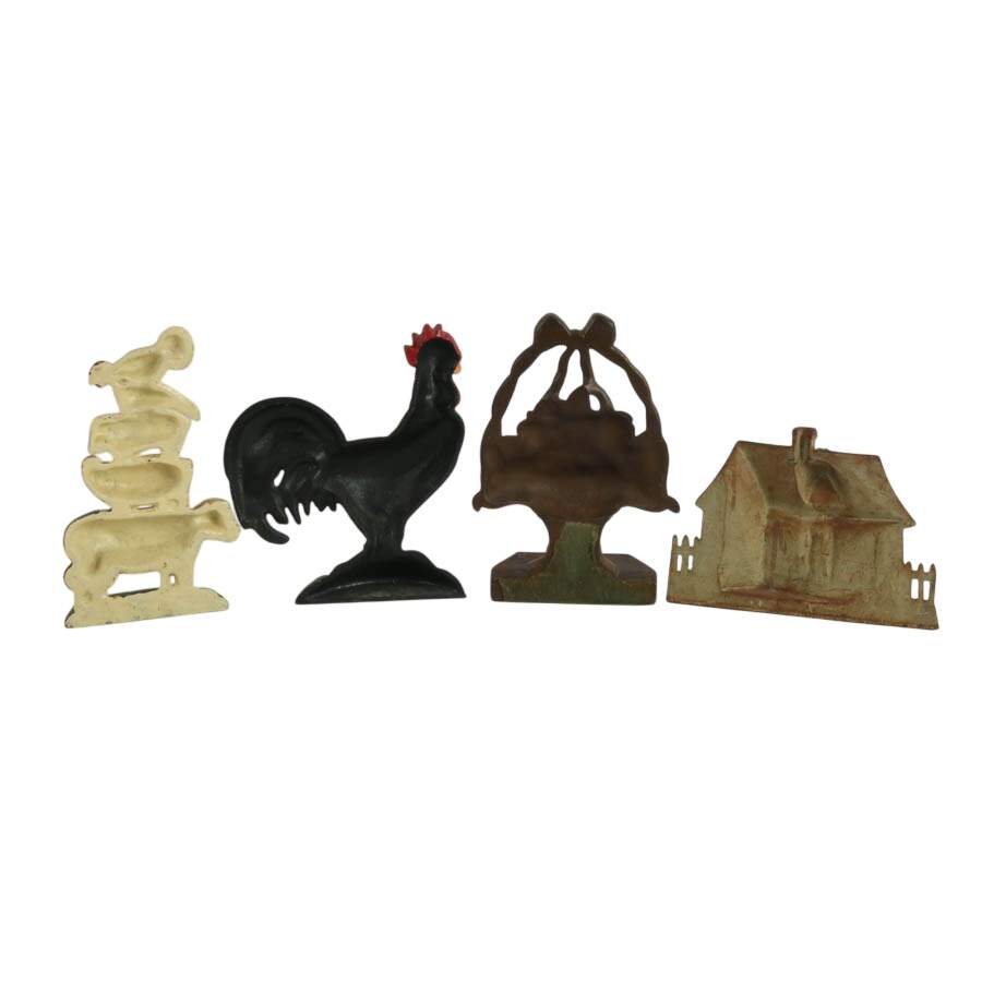 Set of Four Painted Rustic Americana Cast Iron Doorstops-3